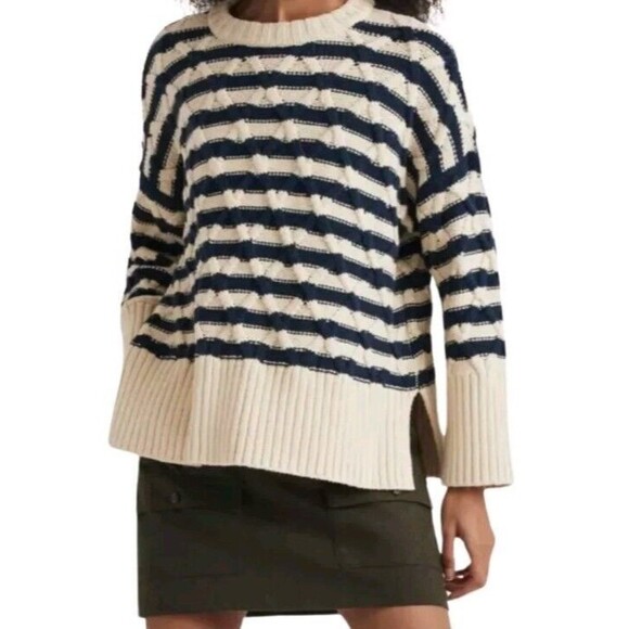 Madewell Sweaters - Madewell Striped Oversized Crewneck Cable knit Sweater Size Small